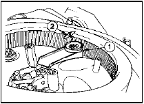 35.3 Oil separator (1) and mushroom valve (2) locations in air cleaner - CVH