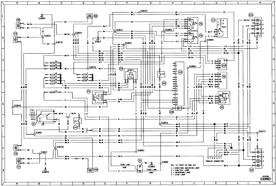 Diagram 2a. Exterior lighting - signal warning lamps. Models from 1990 onwards