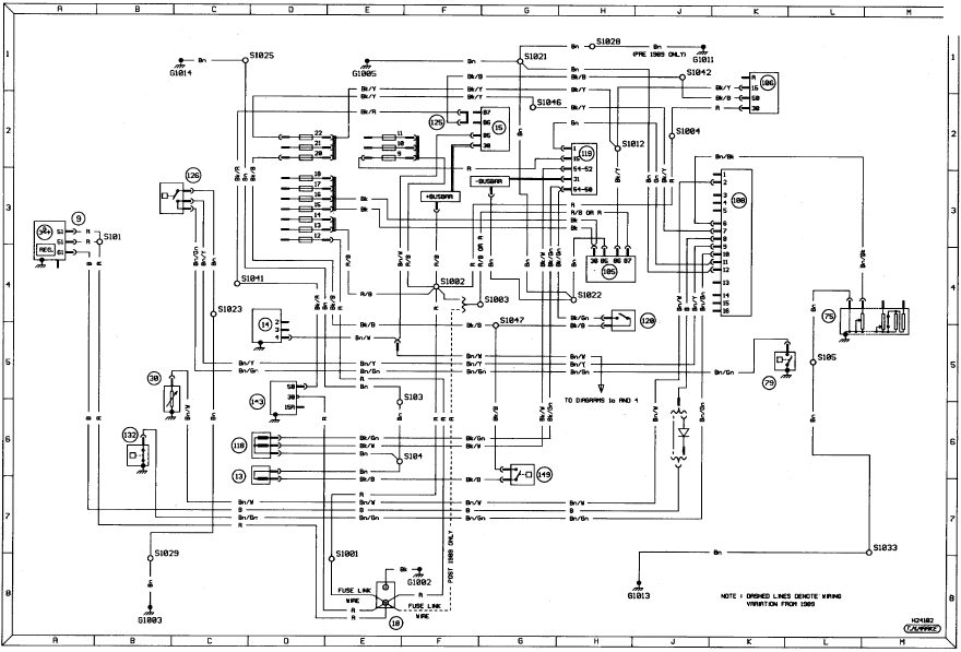 Diagram 1. Starting, charging and warning lamps. Models from May 1987 to May