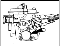 11.3 Throttle position sensor (TPS) location (arrowed) on side of CFI unit