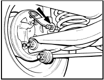 10.6 Brake hydraulic hose-to-shock absorber attachment (arrowed) - Saloon and