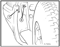 6.13 Front bumper-to-arch screw (A) and retaining nut (B) - 1986 models