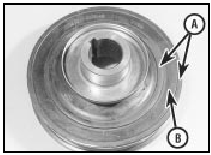 15.5b Position the legs of the puller on the metal surfaces of the pulley