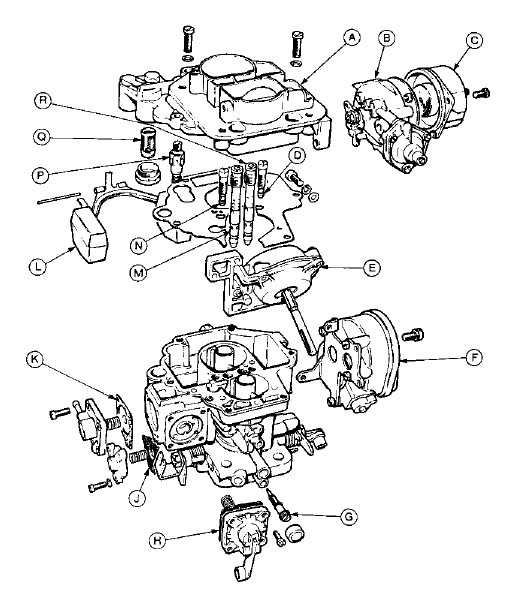 13.4d Exploded view of Weber 2V carburettor - 2.0 litre models from 1985