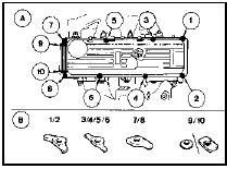 23.9b Camshaft cover bolts (A) and spacer plates (B)