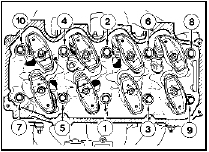 20.20b Cylinder head bolt tightening sequence - 1.6 litre