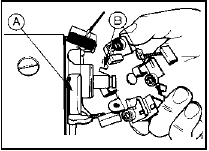 10.9 Align the cut-outs in the brush plate (B) with the loops in the field