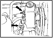 29.3 Power steering pump rear support bar bolts (arrowed)