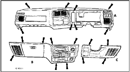 43.1 Facia panel securing screw locations (arrowed)