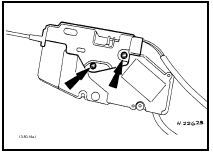 50.19a Front door central locking motor securing screws (arrowed) - models