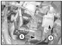 12.4 Ignition coil (A) and suppressor (B) viewed from under vehicle (shroud