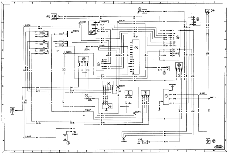 Diagram 3. Ancillary circuits and interior lighting. P100 model from 1988