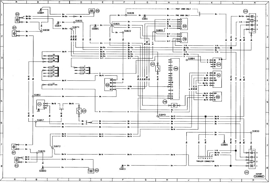 Diagram 2a. Exterior lighting - signal warning lamps. Models from 1987 to May