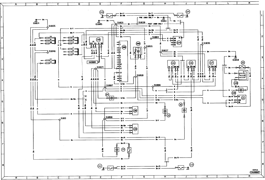 Diagram 2b. Interior lighting. Models from 1987 to May 1989