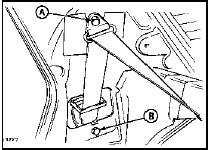 50.14 Rear seat belt upper anchor (A) and inertia reel securing bolt (B) -
