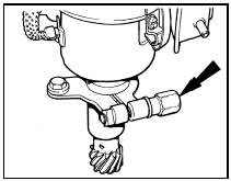 14.7 Distributor clamp pinch-bolt location (arrowed) - OHV engines