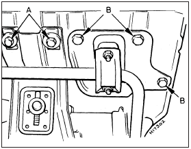 11.28a Transmission support crossmember front mounting bolts (A) and