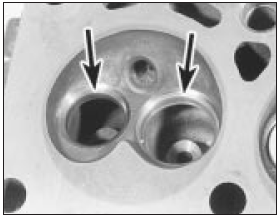 14.14a View of the swirl chamber in the cylinder head showing the valve seats