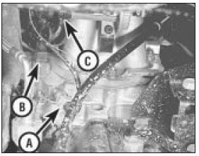 11.76 Coolant temperature sensor (A) thermo-time switch (B) and auxiliary air