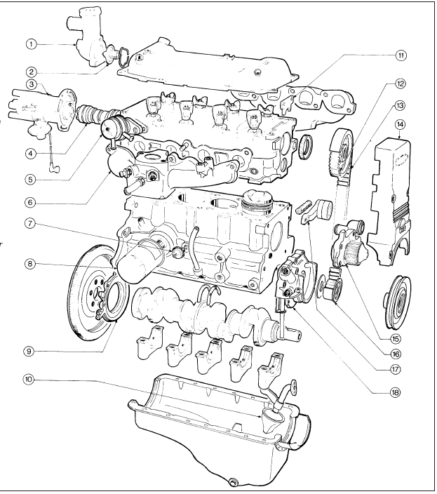 12.7 Exploded view of the engine