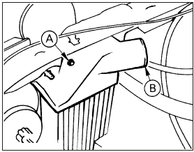 2.14 Intercooler retaining bolt (A) and upper air hose connection (B) - 1985