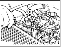 16.10a Removing the metal clip (A) securing the anti-run-on valve lead (B)