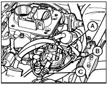 16.10b Correct routing of the anti-run-on valve lead - 1.4 litre models