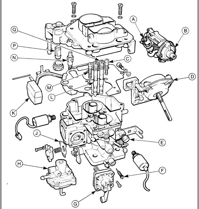 17.7c Exploded view of Weber 2V DFTM carburettor - 1.4 litre models