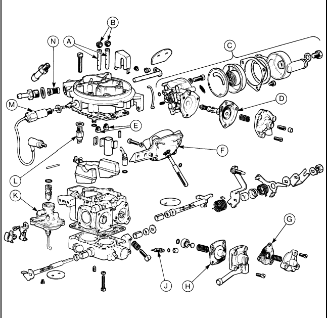 17.7d Exploded view of Weber 2V TLD carburettor - 1.6 litre models