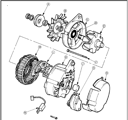6.6b Exploded view of the Lucas A127 alternator