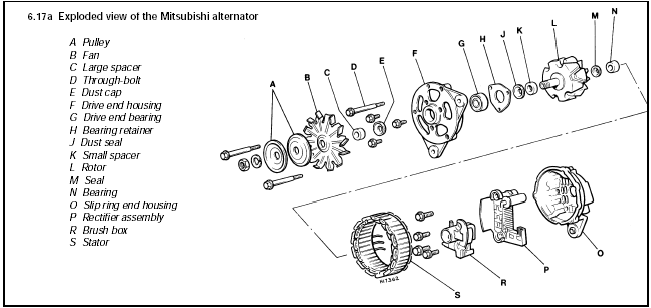 6.17a Exploded view of the Mitsubishi alternator