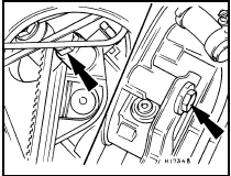 21.32 Left-hand modulator adjuster and pivot bolts (arrowed)