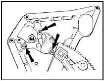 14.56 Window motor mounting bolt locations (arrowed)