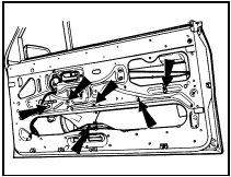 14.59 Electric window regulator securing bolts and nuts (arrowed) - Cabriolet