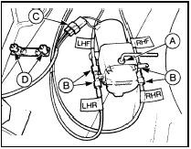 24.19 Power-operated folding roof fluid pump removed from mounting with hoses